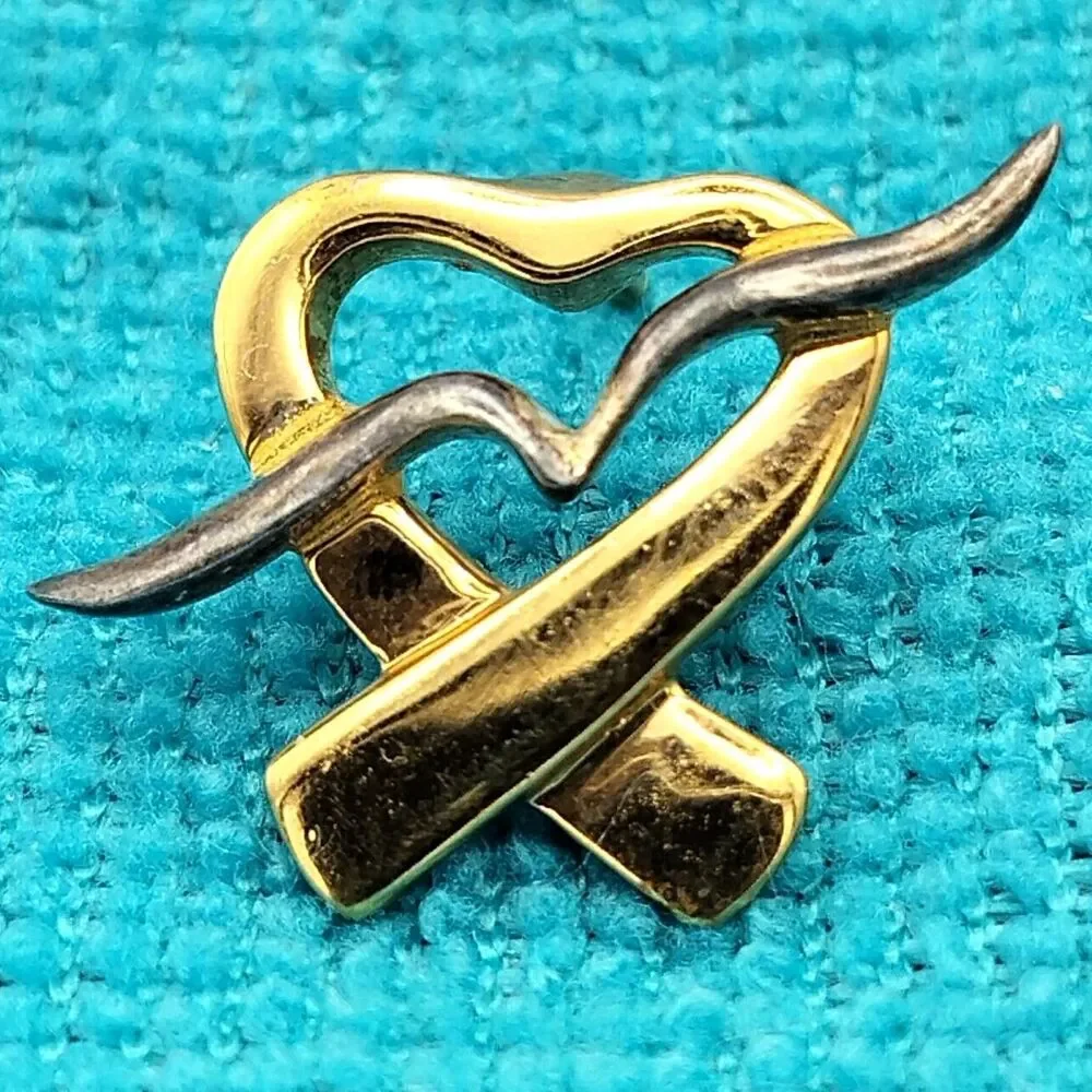 Heart Seagull Vintage Pin Brooch Gold Tone